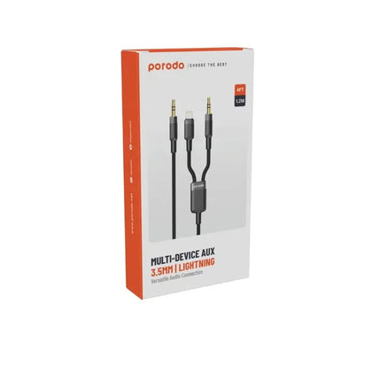 2In1 Aux 3.5 To 3.5+Lightning Cable 1.2M - Black