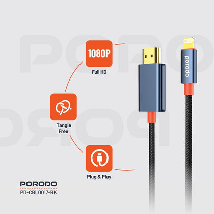 Alum. Alloy Woven Cable Lightning to HDMI 2m - Black