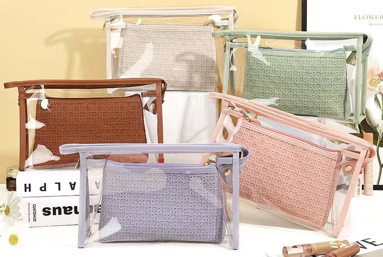 2-In-1 Makeup Bag Woven Pvc Design Assorted Colors