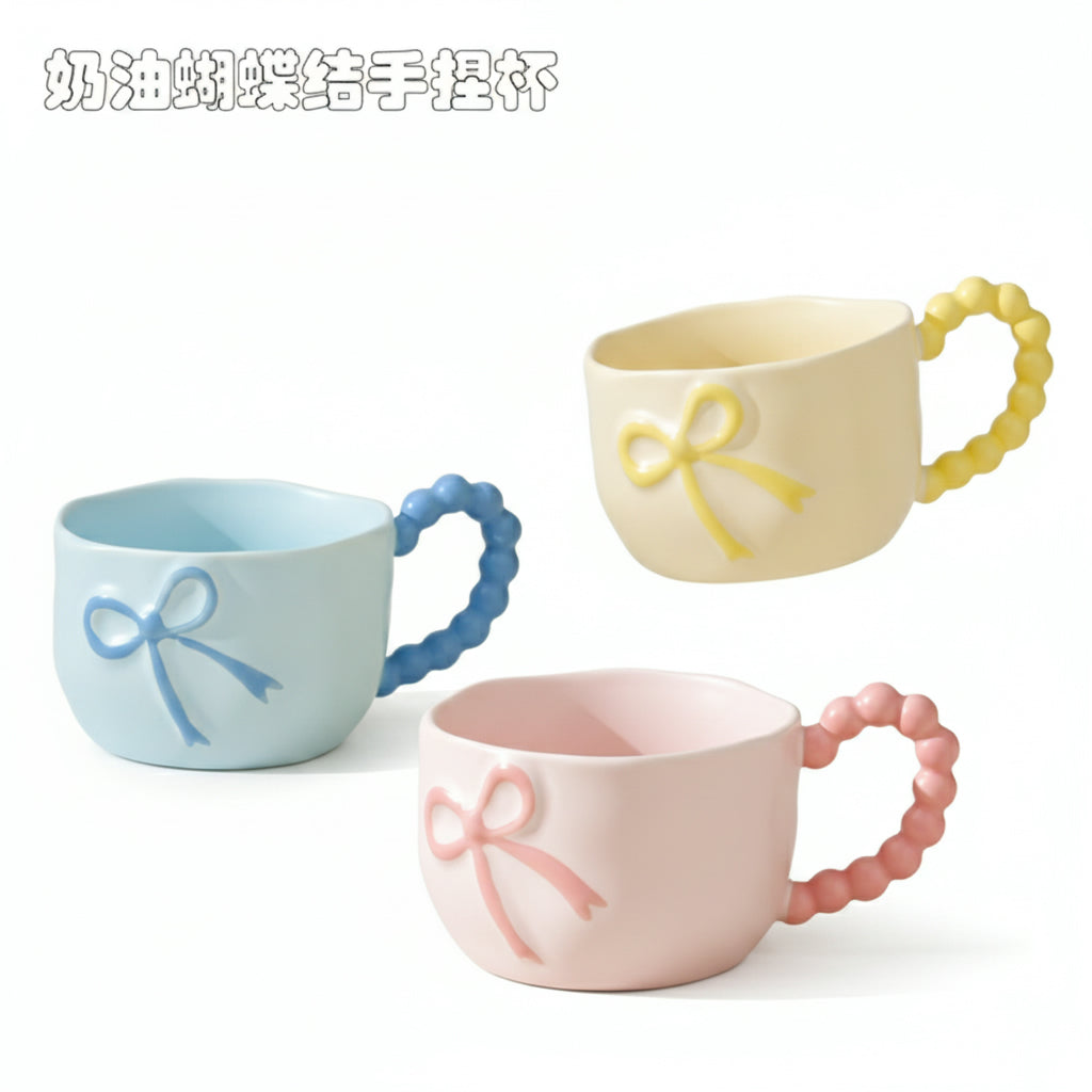 Cream Bow Ceramic Cup/Mixed 350Ml