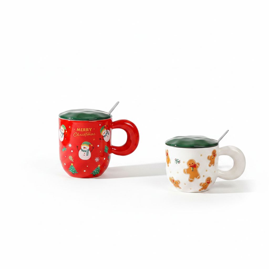 Christmas Ceramic Cup With Moon-Shaped Handle/Mixed 400Ml