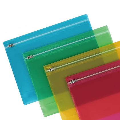 Plastic Zipper Bag A4 Opaque Blue/Red Colors