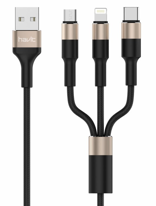 3 In 1 Cable Lightning/Micro-Usb/Type-C Charger Black
