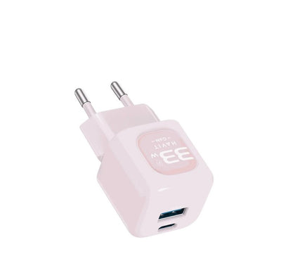 Dual Port Wall Charger 33W With Usb C And Usb A Pink