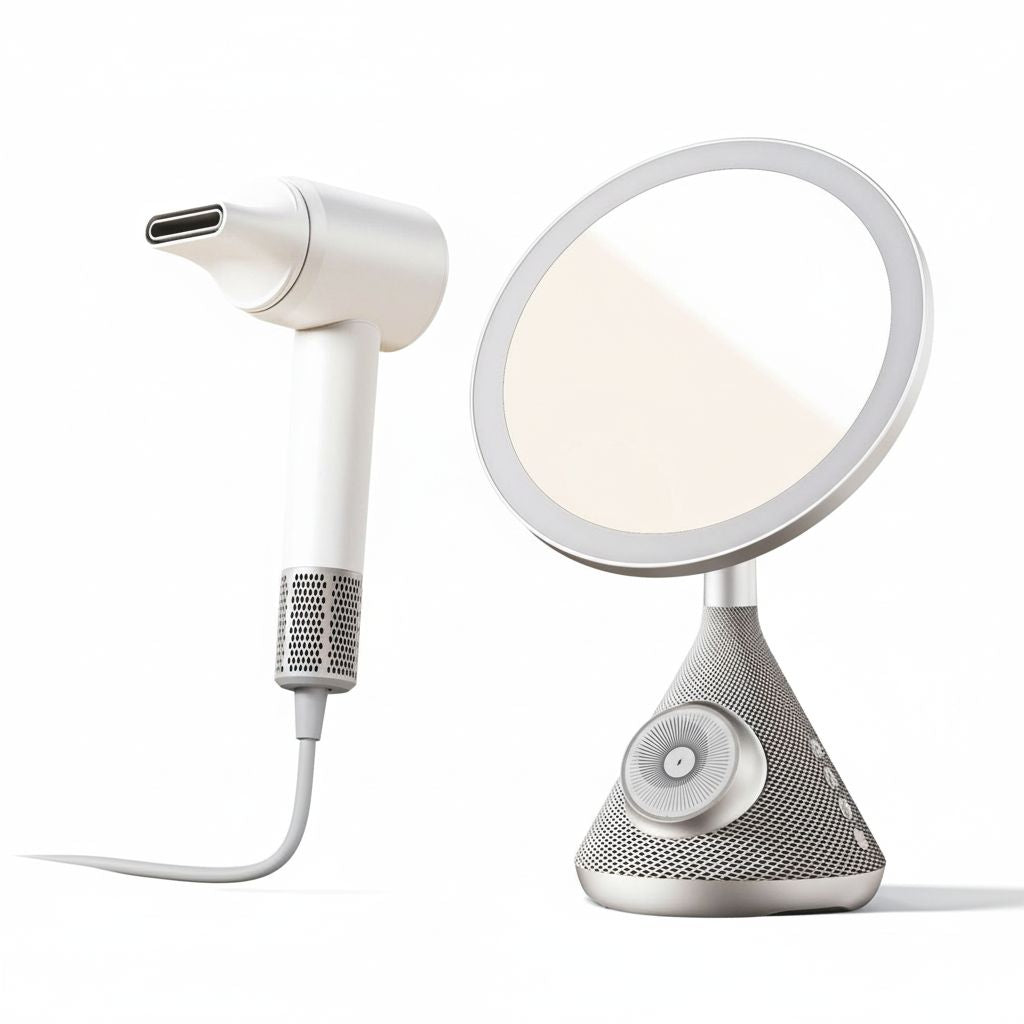 Makeup Mirror With Hair Dryer White&amp;Grey(Beauty Set)