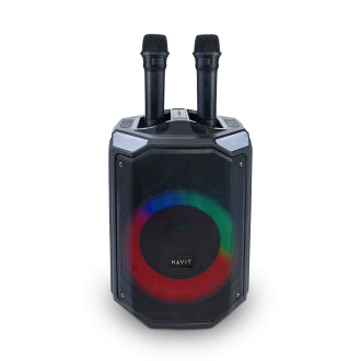 Portable Dual Wireless Microphone Karaoke speaker With RGb Colors Black