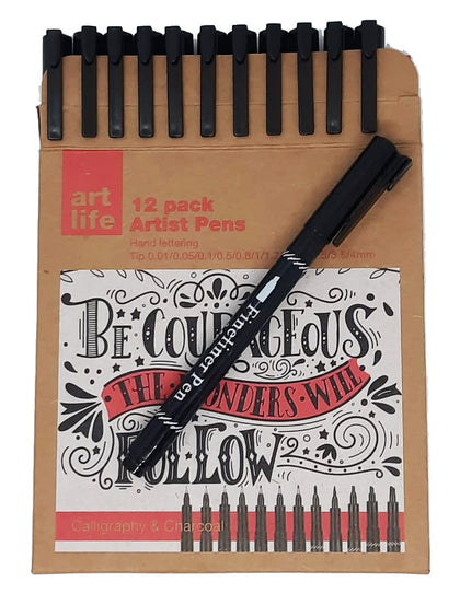 Set Of Degree Artist Pen Black 12/Pk