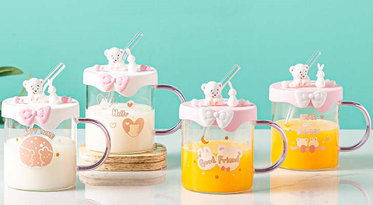 Bear Glass W/Straw 450Ml Assorted Colors