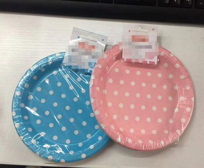 Party Dot Paper Plate 7" Blue 8/Pk