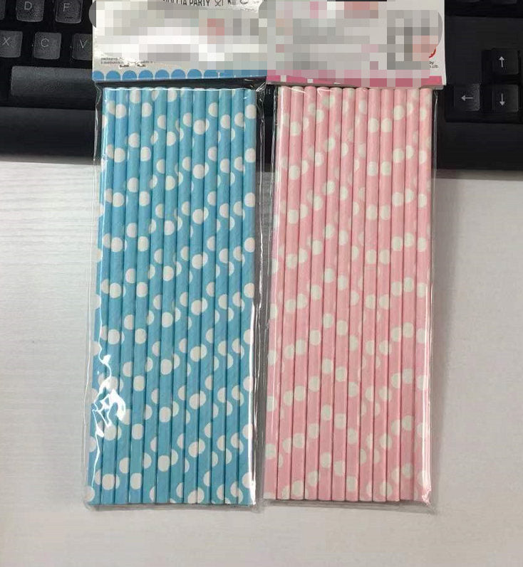 Party Dot Straws Set Blue 12/Pk