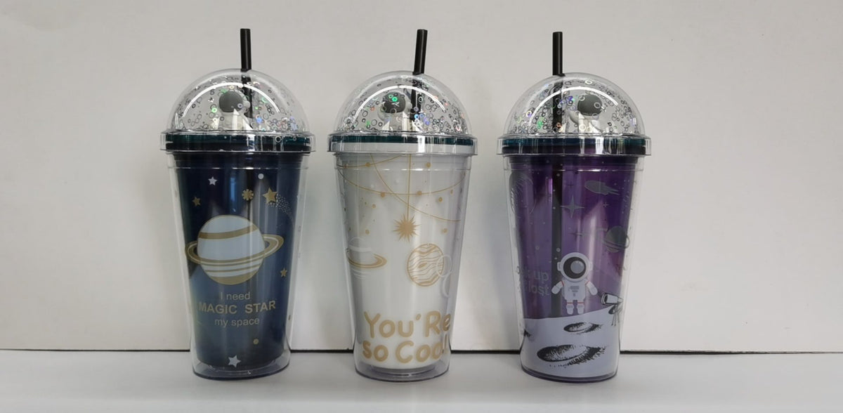 Double-Layer Straw Cup 450Ml Explore Planet Assorted Design