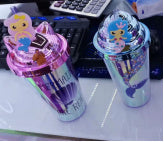 Double-Layer Straw Cup 400Ml Colorful Mermaid Assorted Design