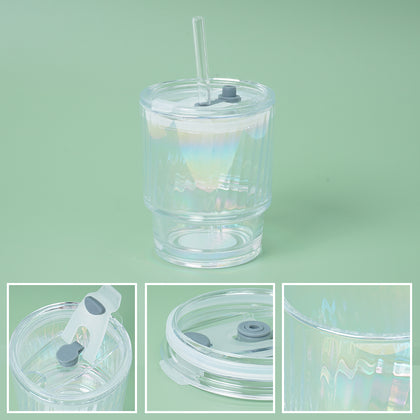 Glass Straw Cup 400Ml Magic Color Vertical