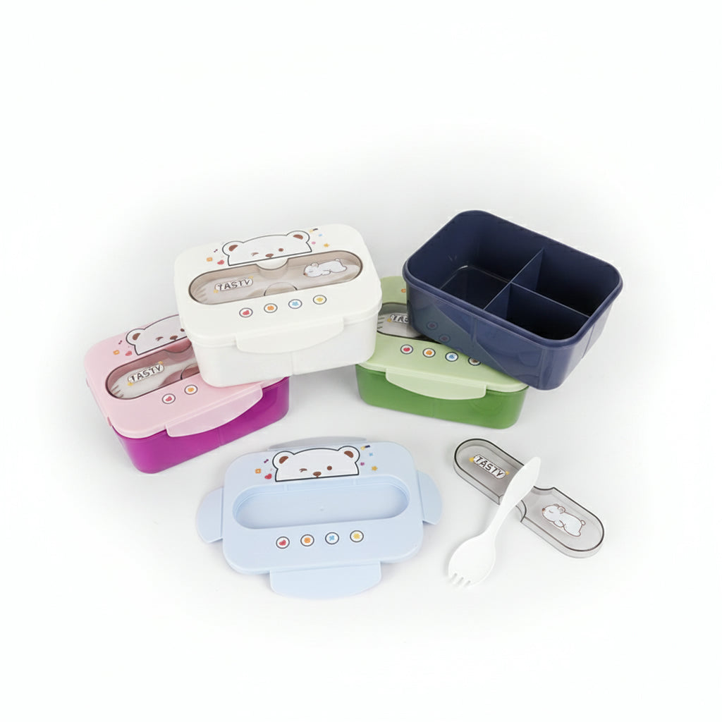 Cartoon Bear Two-Compartment Bento Box/Mix With Cutlery 730Ml