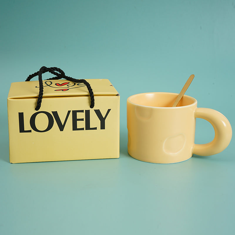 Ceramic Coffee Cup Gift Box Set Fresh Macaron Design Yellow