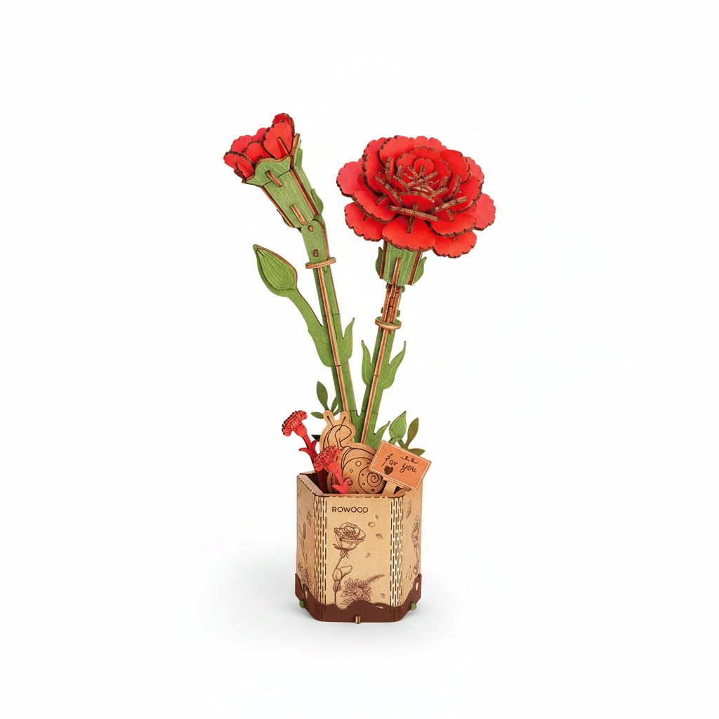 Diy 3D Puzzle Wooden Flower Bouquet Red Carnation  581 Pcs