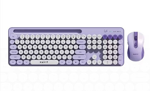 Gaming Wireless Keyboard Mechanical Round Buttons + Mouse Purple