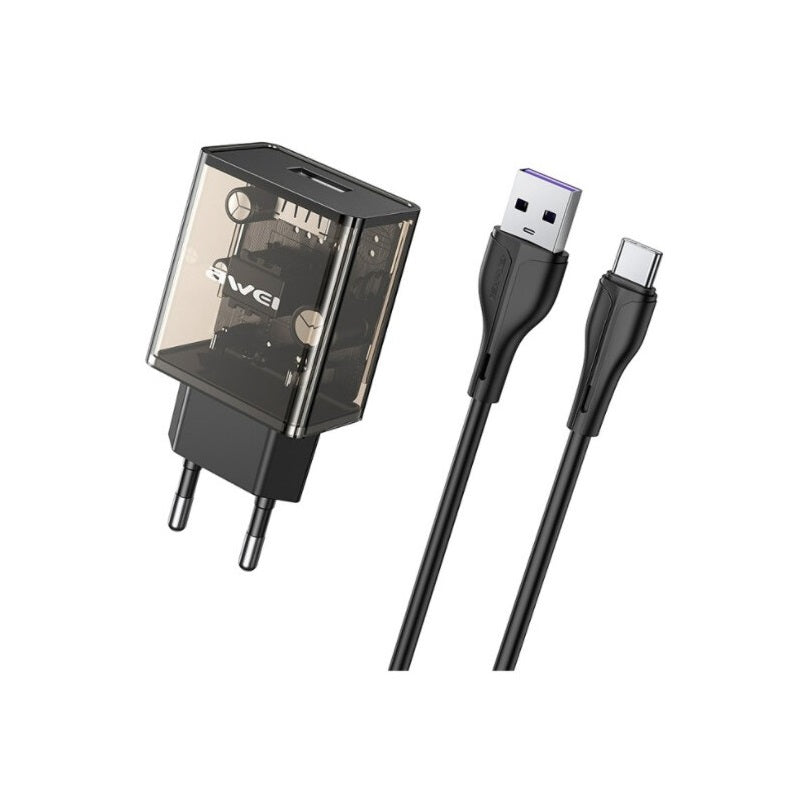 Charger Power Adapter 2.4A With Type-C Cable Black