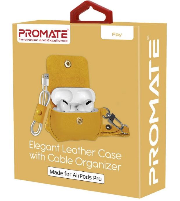 Secure Slim Leather Case With Cable Organizer For Airpod Pro Yellow