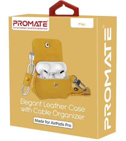 Secure Slim Leather Case With Cable Organizer For Airpod Pro Yellow
