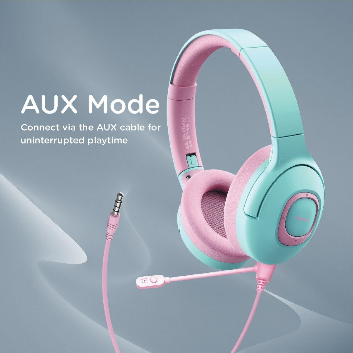 Headphone Wireless With Sound Cushion For Kids With Microphone Pastel Blue And Pink