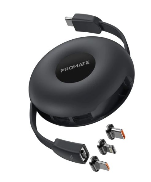 3-In-1 Retractable Magnetic Charging Cable Black