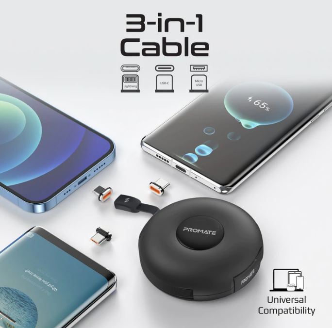 3-In-1 Retractable Magnetic Charging Cable Blue