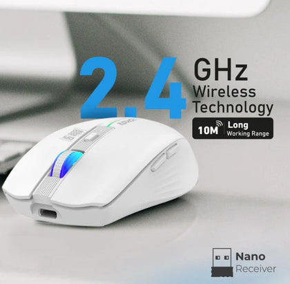 Wireless Optical Mouse 2.4GHz Ergonomic Rainbow LED White