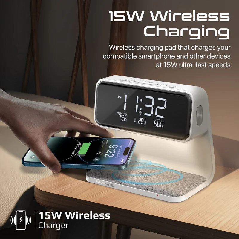 3 In 1 Led Alarm Clock Wireless Charger 15W White