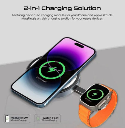 2 In 1 Magsafe Compatible Charger With 3W Foldable Apple Watch Charger 15W Black