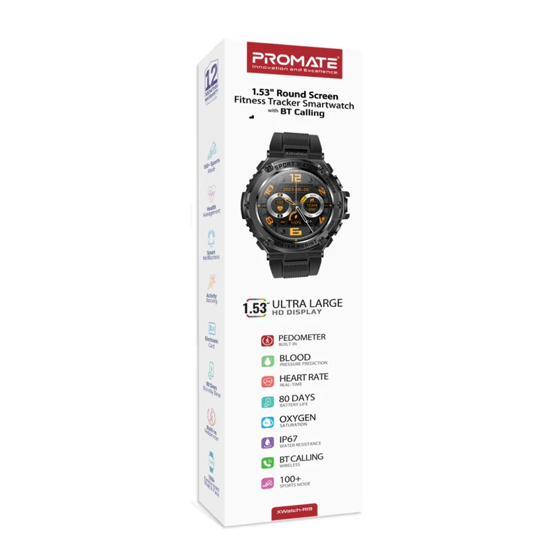 Fitness Tracker Smartwatch With Bt Calling 1.53" Round Screen Black