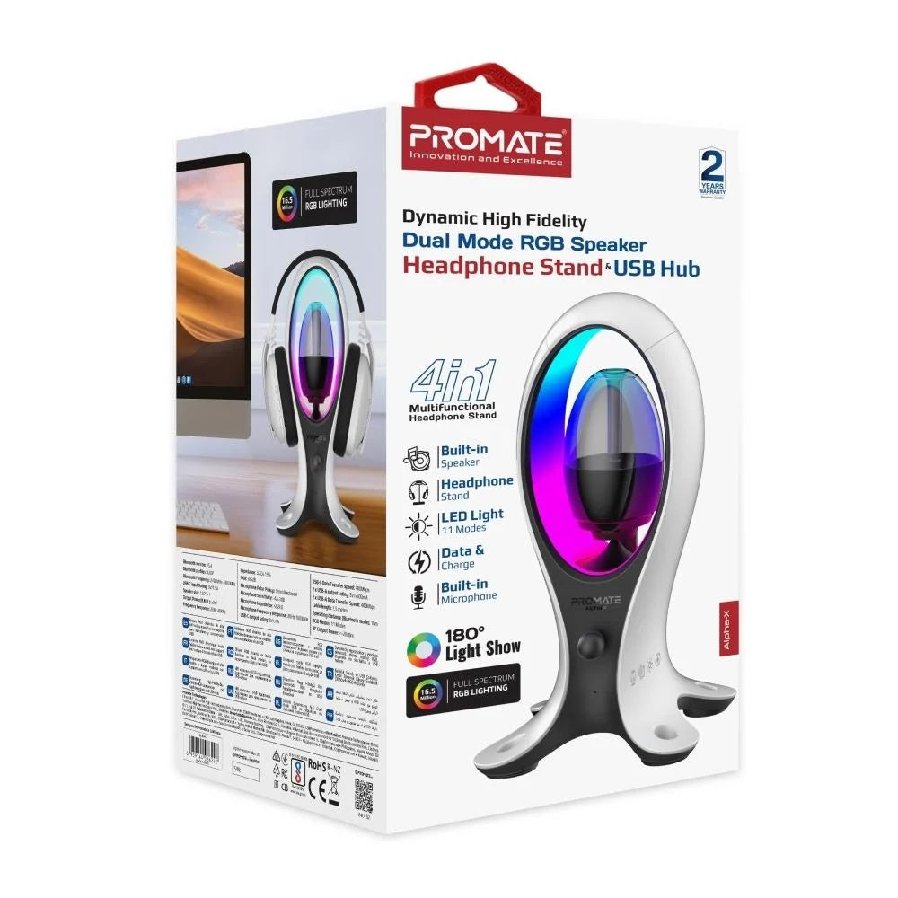 4In1 Multifunctional Headphone Stand And Rgb Speaker &amp;Usb Hub Silver