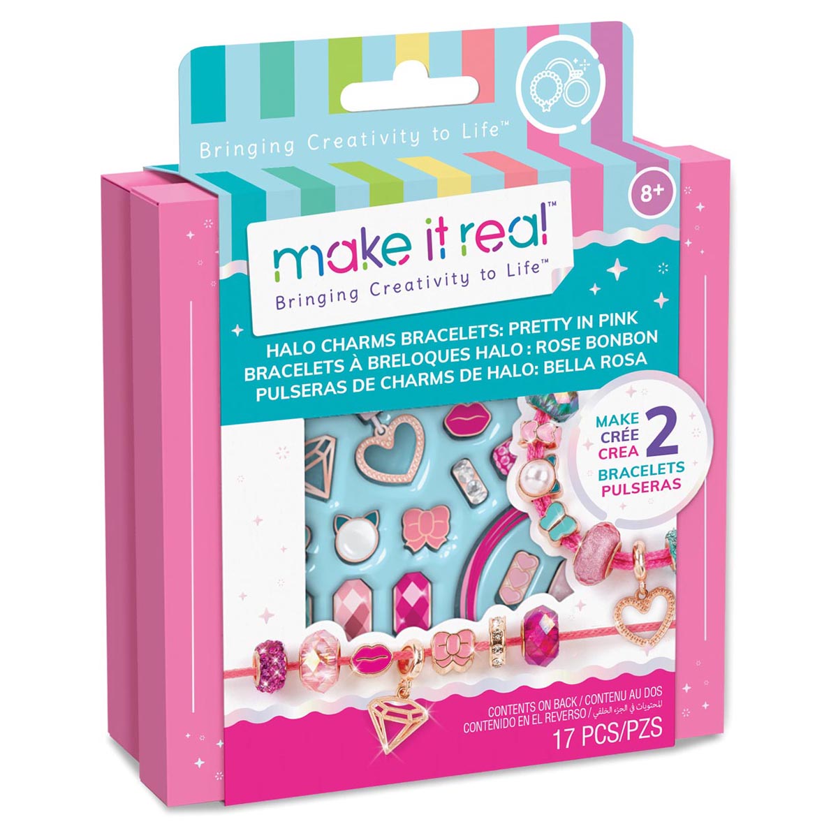 Halo Charms Beads Bracelets: Pretty In Pink 17Pcs