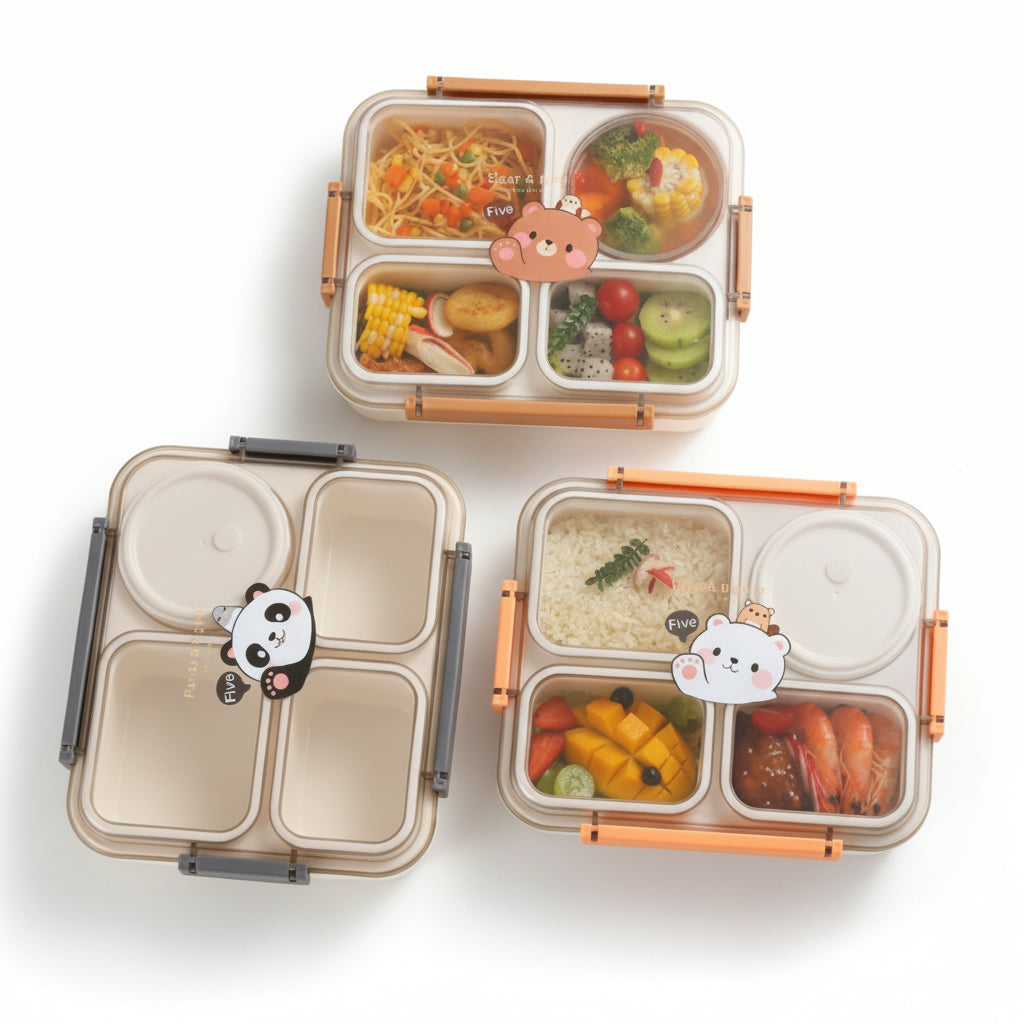 Cartoon Four-Compartment Plastic Lunch Box/Mixed 1500Ml