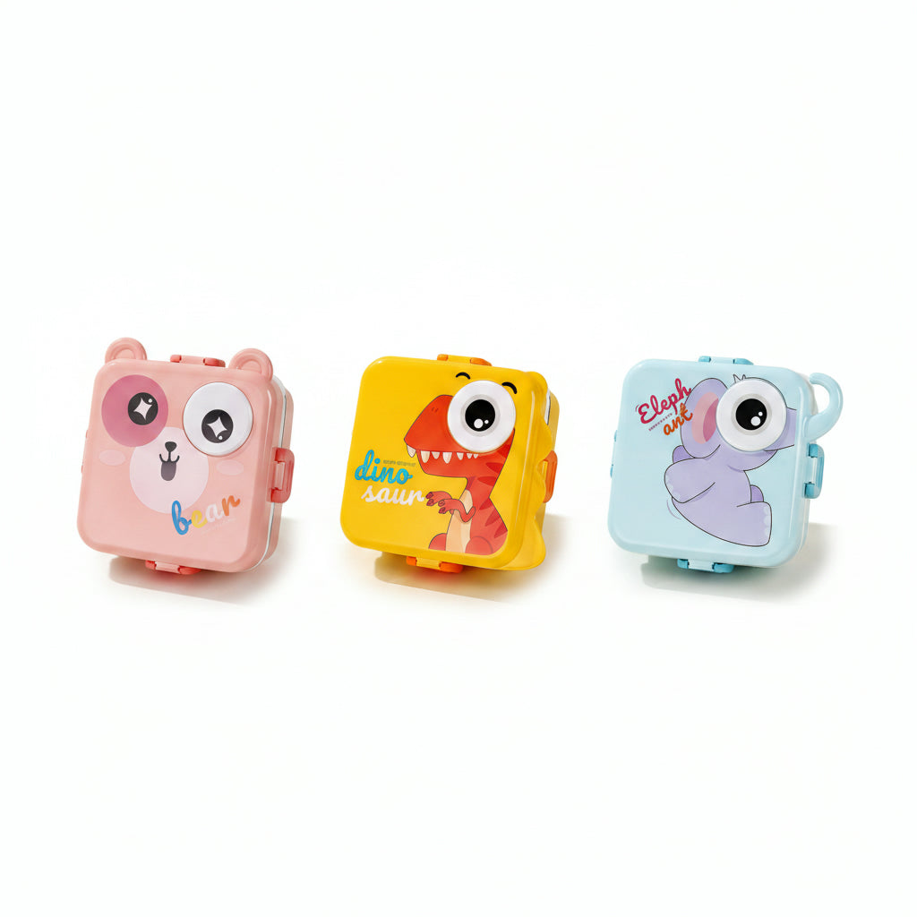 Cartoon Dinosaur Square Compartment Bento Box / Mixed 1590Ml