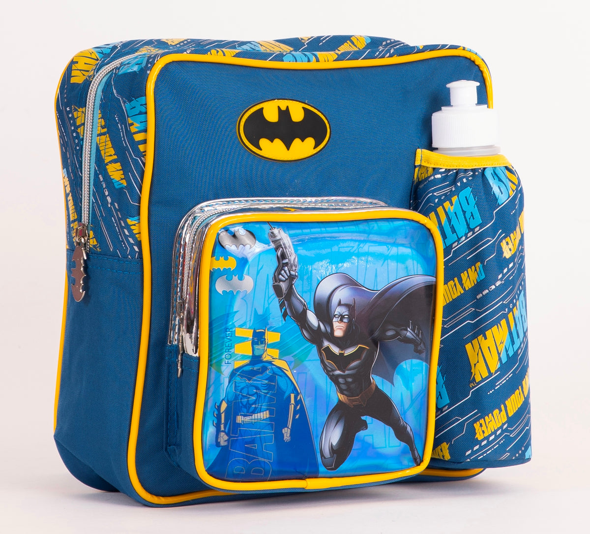 Kinder Backpack With Water Bottle, Lunch Box And Fork&amp;Spoon 11"Batman Blue