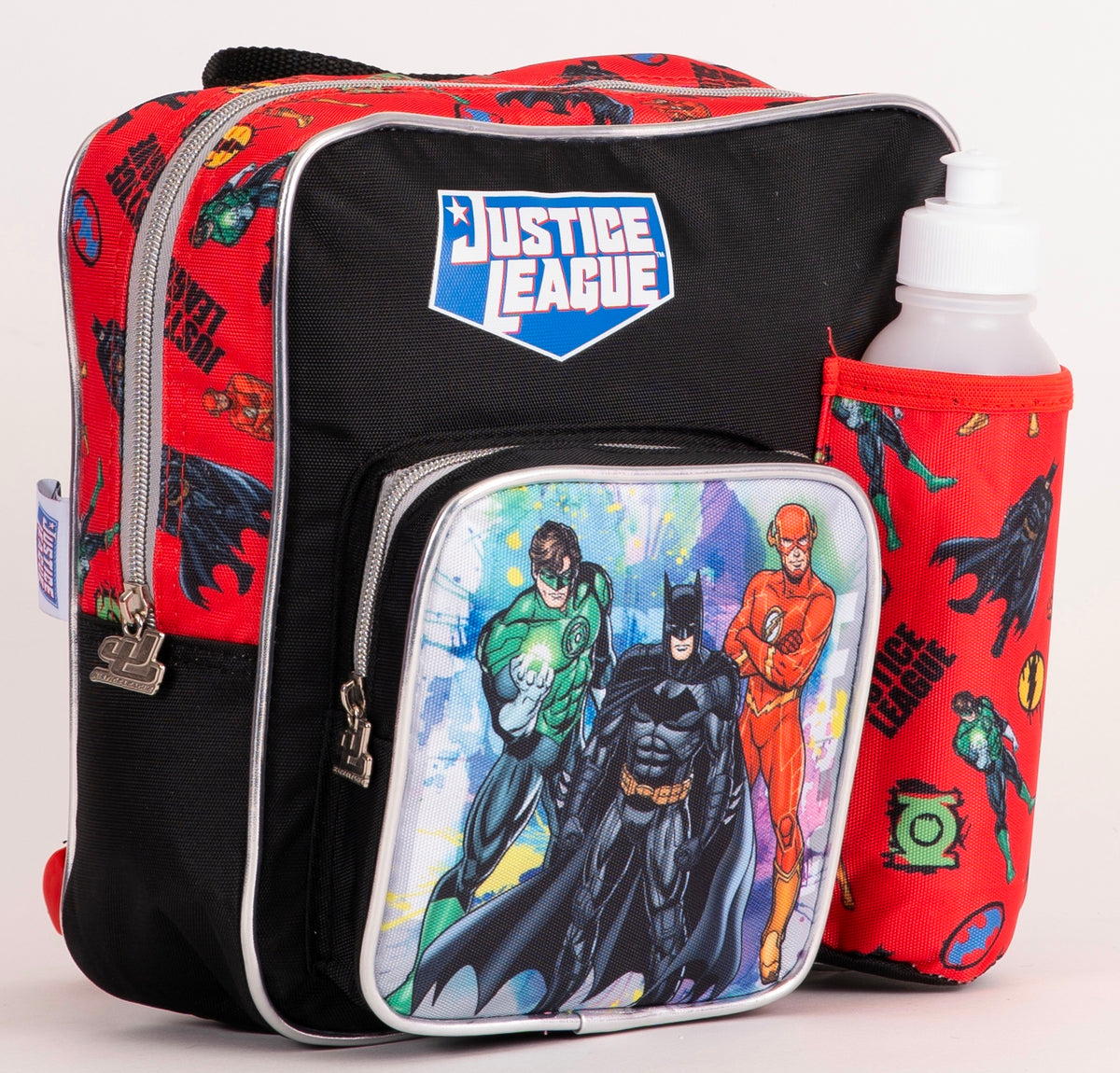 Backpack With Water Bottle, Lunch Box And Fork&amp;Spoon 11"Justice League