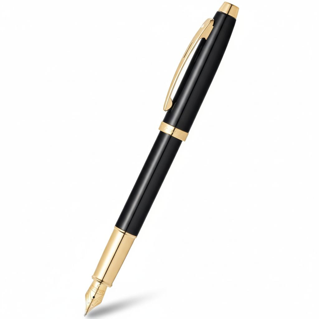 Fountain Pen Glossy Black with Gold Tone Trims Medium Nib Sheaffer 100 E9322