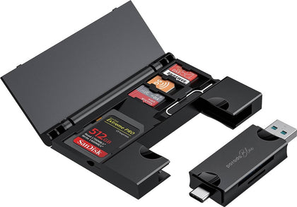 Blue 2 in 1 Card Reader with Card Holder - Black