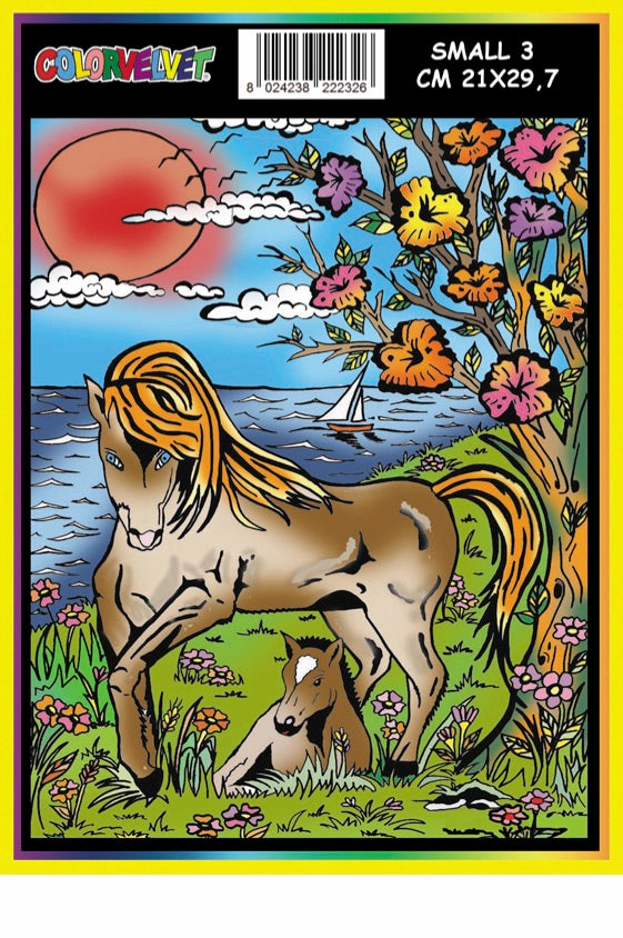 Coloring Velvet Small Picture A4 (Horses) W/Coloring Pens