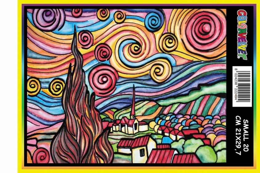 Coloring Velvet Small Picture A4 (Starry Night) W/Coloring Pens