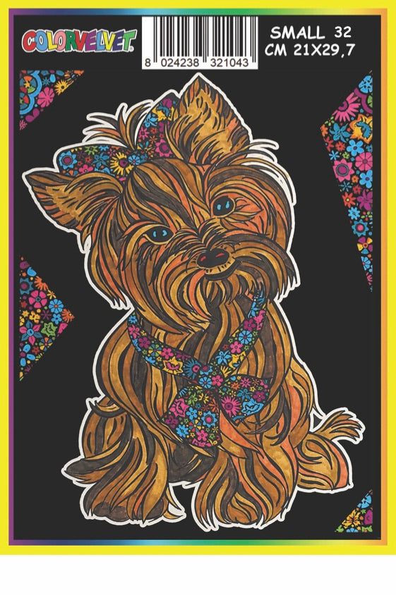 Coloring Velvet Small Picture A4 (Yorkie Dog) W/Coloring Pens