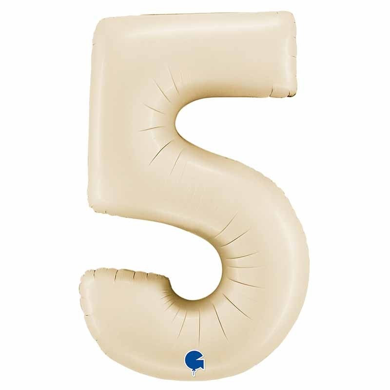 Balloon Number 5 Satin Cream 26 inch
