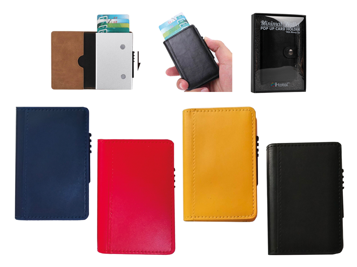 Leather Pop Up Card Holder With Money Clip Assorted Colors