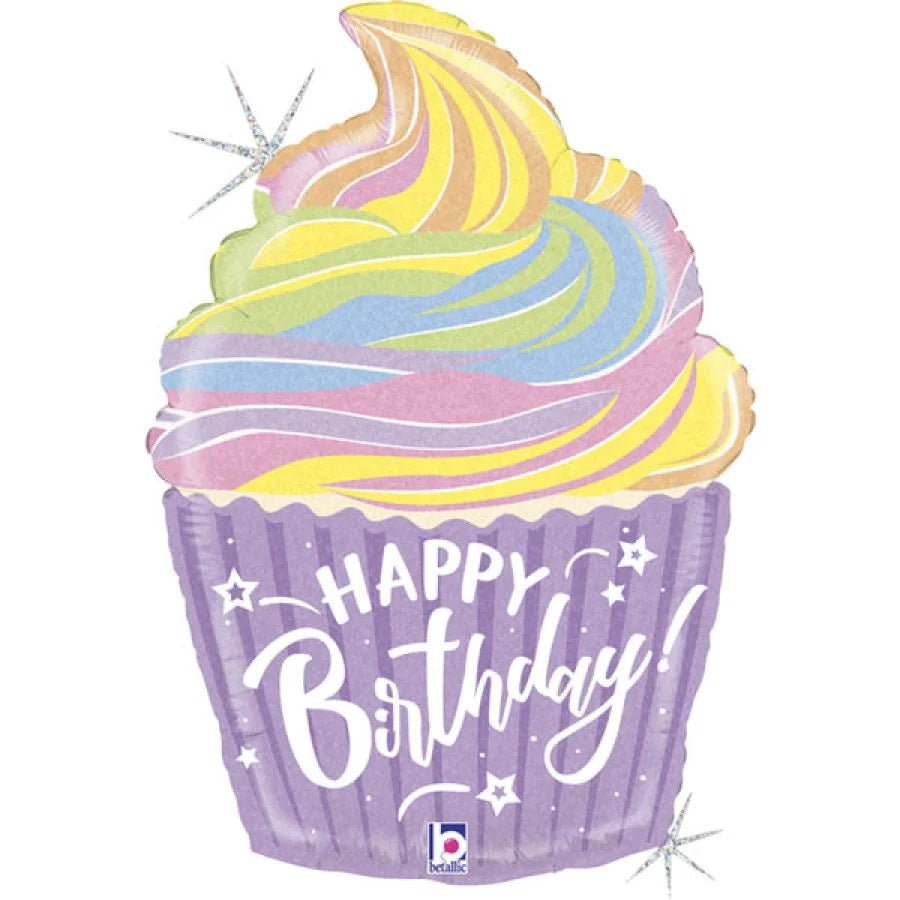 Balloon Pastel Birthday Cupcake