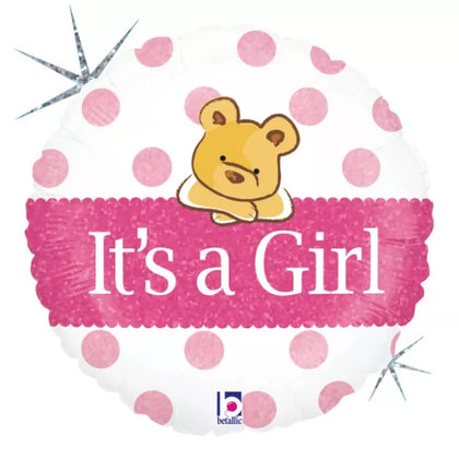 Balloon Baby Girl Big Heart Bear 18 inch