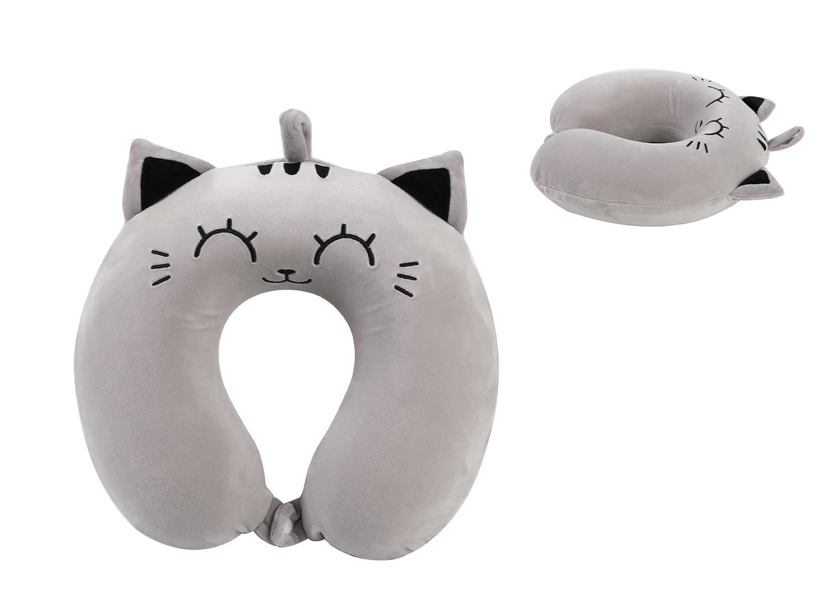 Cat-Shaped Neck Pillow Grey Cat