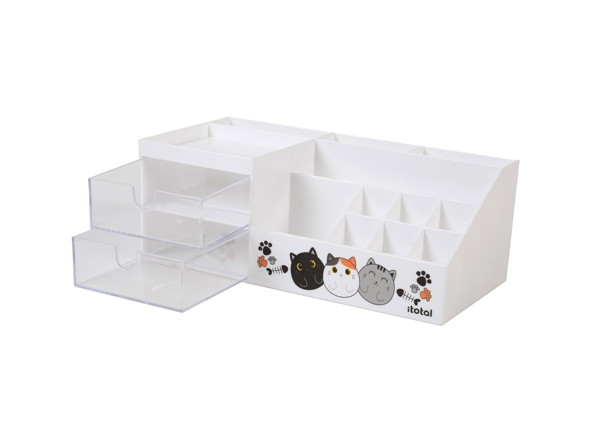 Desk Organizer Cat Design White