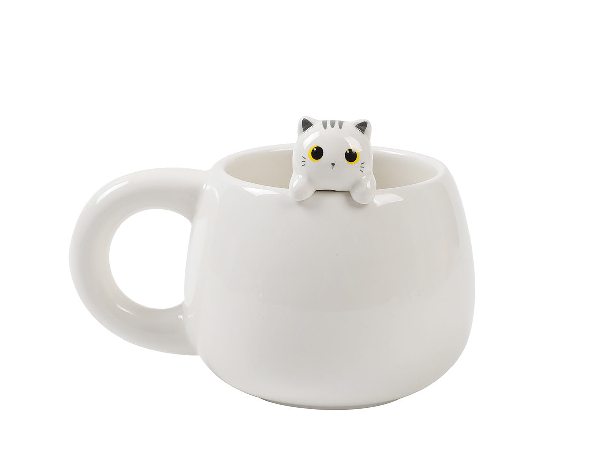Ceramic Coffee Mug With Charm White Cat