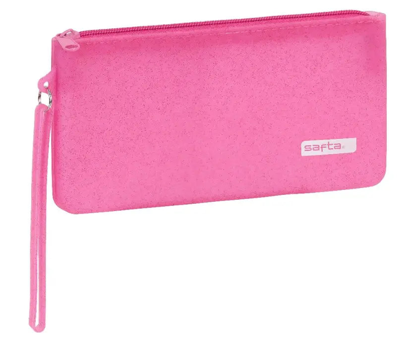 Pencil Case Soft Silicone Plain Pink Glitter